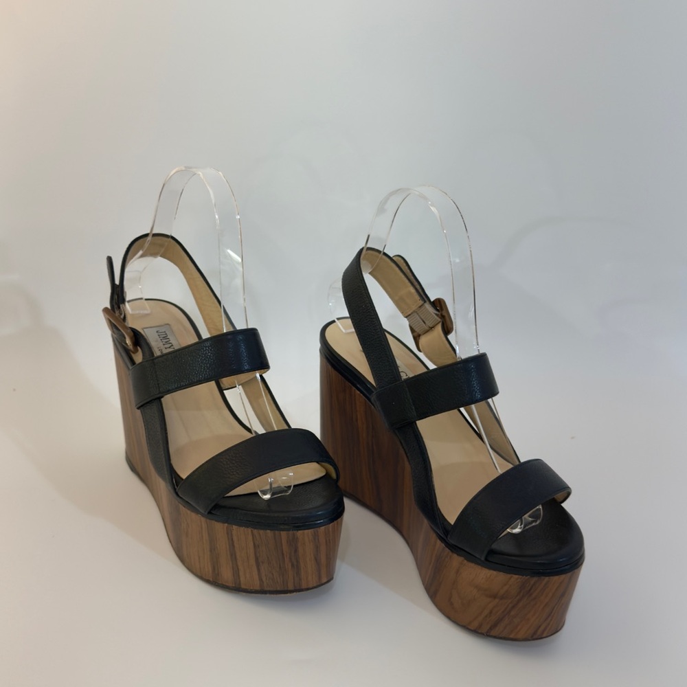 Jimmy Choo Leather & Wood Platform Wedge Sandals